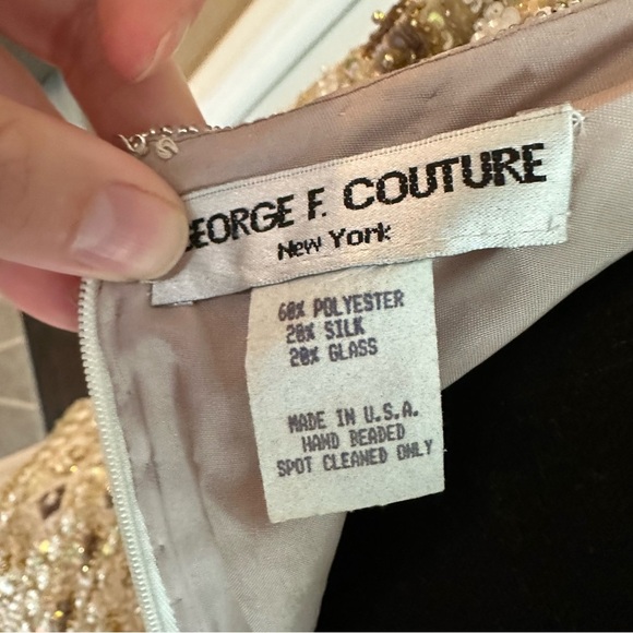 George F. Couture Champagne Hand-beaded and Silk Formal Evening Gown - Picture 10 of 10
